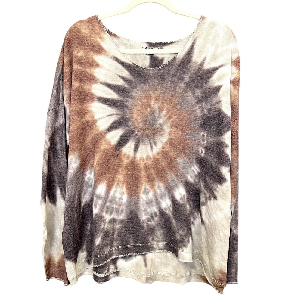 Charlie B Brown + Charcoal Tie Dye L/S Scoop Neck Blouse Size XL